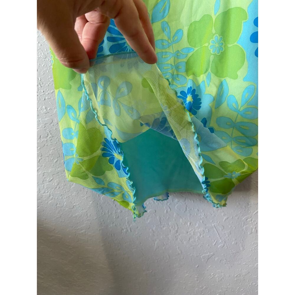 Xhilaration Blue Green Floral Dress Y2k 90's 2000 VTG babydoll Sz M - Picture 5 of 6